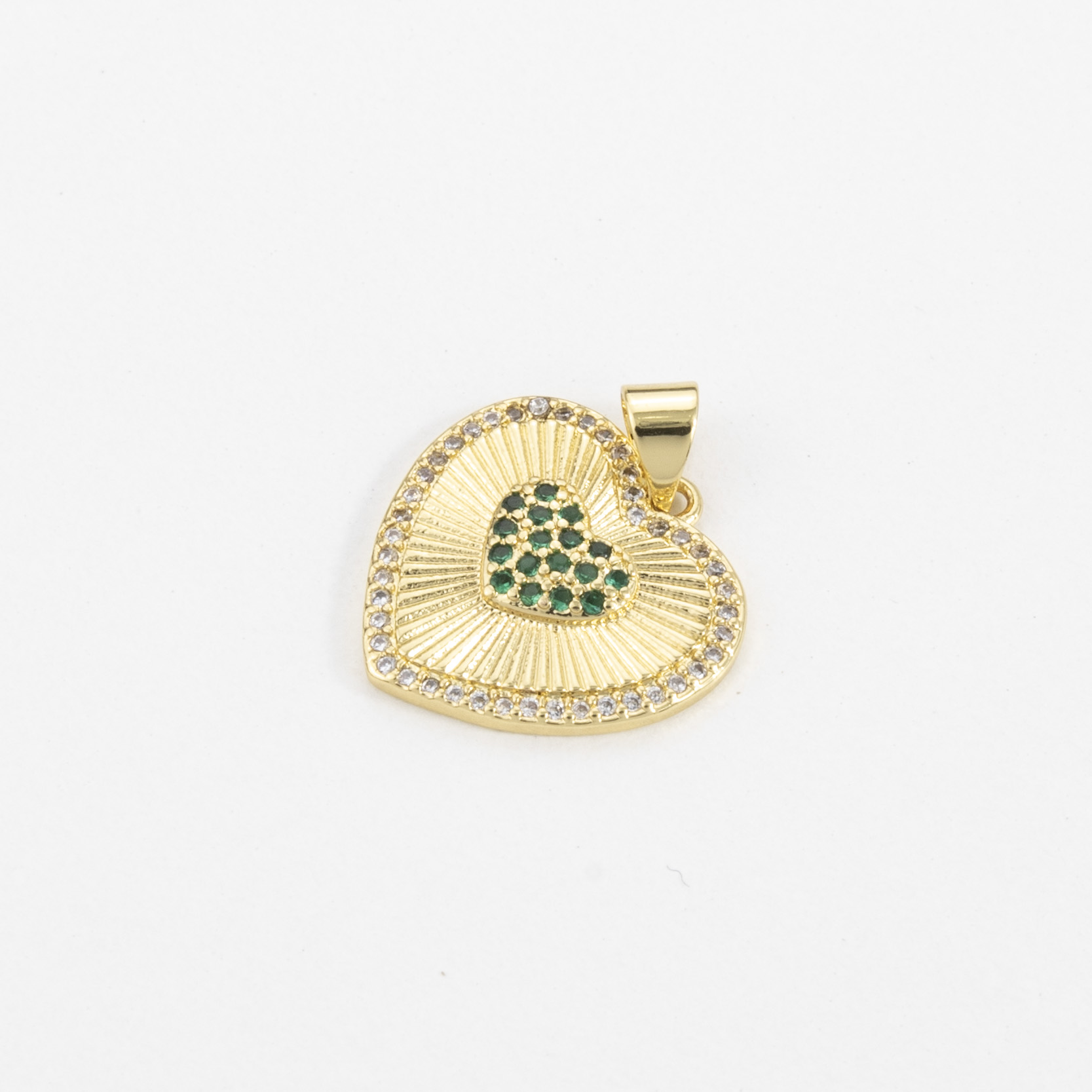 18560  Gold Plated Heart Pendant with Green Crystals